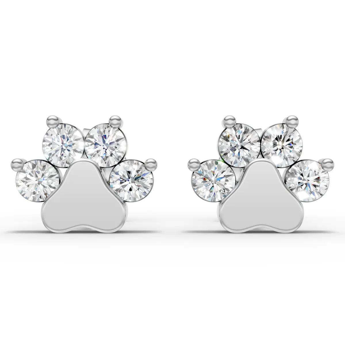 Diamond Paw Print Stud Earrings